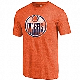 Men's Edmonton Oilers Distressed Team Primary Logo Tri Blend T-Shirt Orange FengYun,baseball caps,new era cap wholesale,wholesale hats